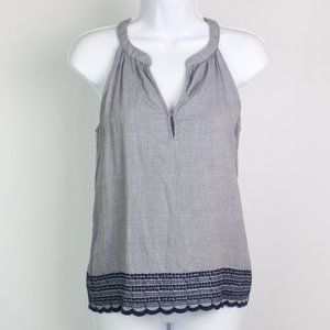 Olive + Oak sleeveless halter top embroidered blue